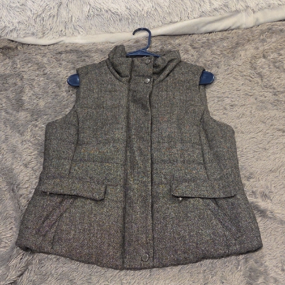 Liz Claiborne Heathered Gray Quilted Wool-Blend Vest Size M!
